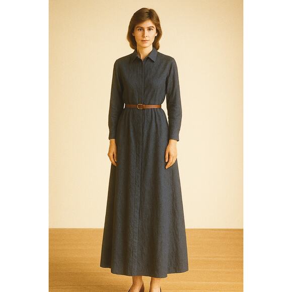 Vintage 80s Bergdorf Goodman Linen Shirt Dress Sz 8 Navy “On the Plaza” Label - Picture 11 of 16